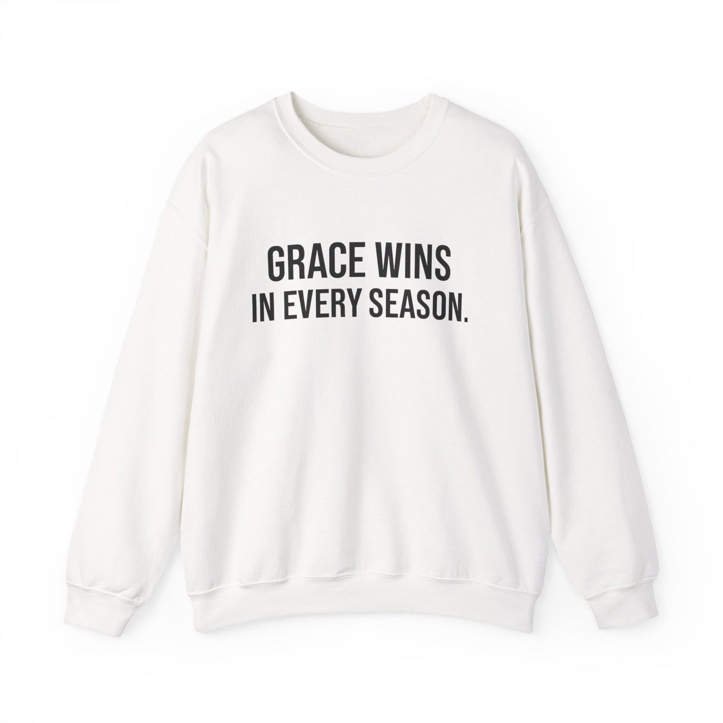 Grace Wins Crewneck Sweatshirt — "Grace Wins In Every Season" Inspirational Pullover