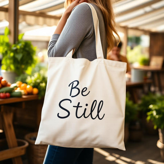 Be Still Tote Bag - Natural - Christian faith apparel by Micaclothings
