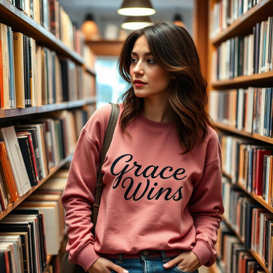 Grace Wins Crewneck - Christian faith apparel by Micaclothings
