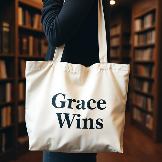 Grace Wins Tote Bag - Christian faith apparel by Micaclothings