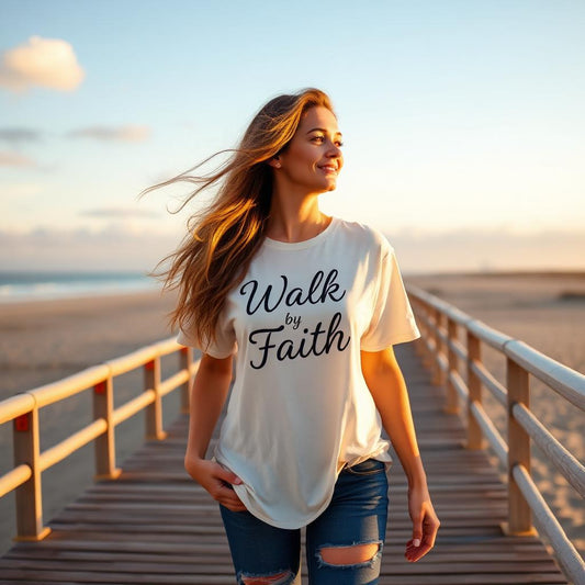 Walk by Faith Tee - Christian faith apparel by Micaclothings